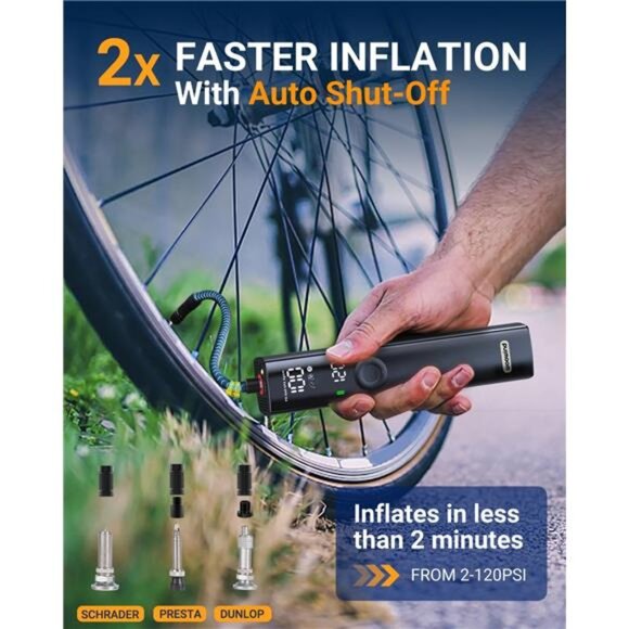 Bike Pump, The Pro Electric Bicycle Pump Tire Inflator Portable Air Compressor - Picture 2 of 6